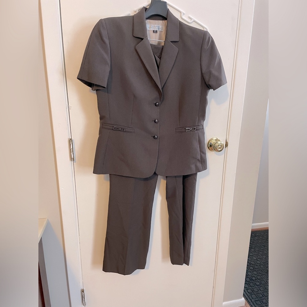Tahari brown pin stripe women’s suit